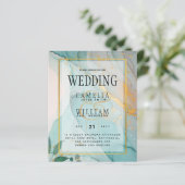 LeahG Zee Glass Blauwgroen Gold INK Wedding INVITE (Staand voorkant)