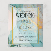 LeahG Zee Glass Blauwgroen Gold INK Wedding INVITE (Voorkant)