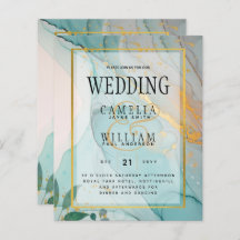 LeahG Zee Glass Blauwgroen Gold INK Wedding INVITE