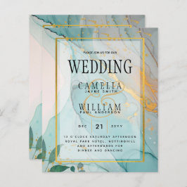 LeahG Zee Glass Blauwgroen Gold INK Wedding INVITE
