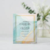 LeahG Zee Glass Blauwgroen Gold INK Wedding INVITE (Staand voorkant)