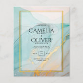 LeahG Zee Glass Blauwgroen Gold INK Wedding INVITE (Voorkant)