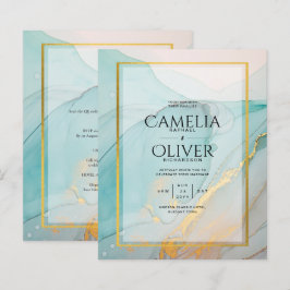 LeahG Zee Glass Blauwgroen Gold INK Wedding INVITE