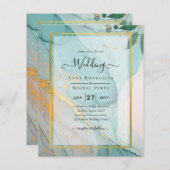LeahG Zee Glass Blauwgroen Gold INK Wedding INVITE (Voorkant / Achterkant)