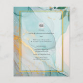LeahG Zee Glass Blauwgroen Gold INK Wedding INVITE (Achterkant)