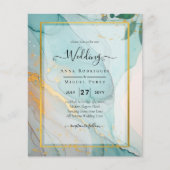 LeahG Zee Glass Blauwgroen Gold INK Wedding INVITE (Voorkant)