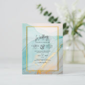 LeahG Zee Glass Blauwgroen Gold INK Wedding INVITE (Staand voorkant)