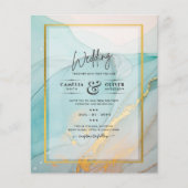LeahG Zee Glass Blauwgroen Gold INK Wedding INVITE (Voorkant)