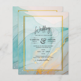 LeahG Zee Glass Blauwgroen Gold INK Wedding INVITE