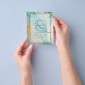 LeahG Zee Glass Blauwgroen Gold INK Wedding INVITE Flyer (Hand)