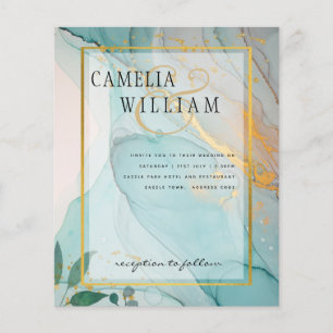 LeahG Zee Glass Blauwgroen Gold INK Wedding INVITE Flyer