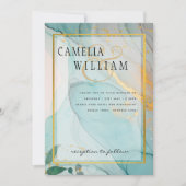 LeahG Zee Glass Blauwgroen Gold INK Wedding INVITE Kaart (Voorkant)