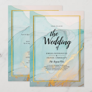 LeahG Zee Glass Blauwgroen Gold INK Wedding INVITE Kaart