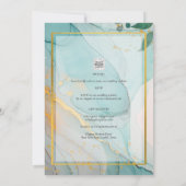 LeahG Zee Glass Blauwgroen Gold INK Wedding INVITE Kaart (Achterkant)