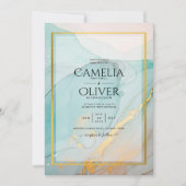 LeahG Zee Glass Blauwgroen Gold INK Wedding INVITE Kaart (Voorkant)