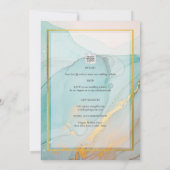 LeahG Zee Glass Blauwgroen Gold INK Wedding INVITE Kaart (Achterkant)