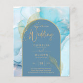 LeahG Zee Glass Gold Ink Aqua Blue Wedding INVITE (Voorkant)