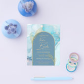 LeahG Zee Glass Gold Ink Aqua Blue Wedding INVITE Flyer (Enkel)