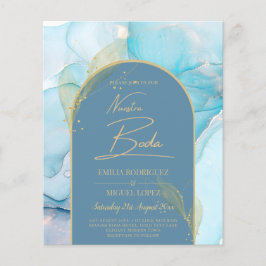 LeahG Zee Glass Gold Ink Aqua Blue Wedding INVITE Flyer