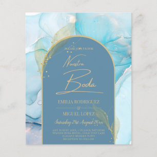 LeahG Zee Glass Gold Ink Aqua Blue Wedding INVITE Flyer