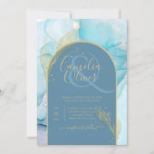 LeahG Zee Glass Gold Ink Aqua Blue Wedding INVITE Kaart (Voorkant)
