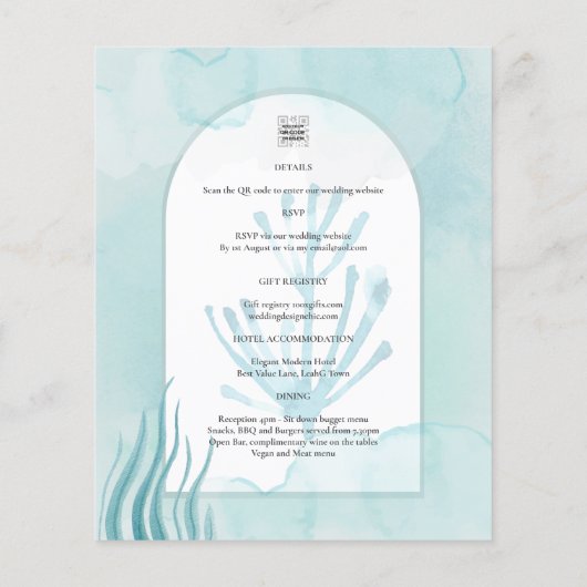 LeahG Zee Glass Ocean Coral Turquoise Blue INVITE (Achterkant)