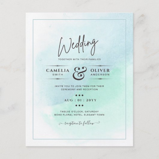 LeahG Zee Glass Turquoise Blauwgroen Blue Wedding  Flyer (Voorkant)