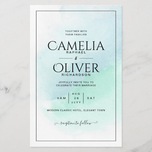 LeahG Zee Glass Turquoise Blauwgroen Blue Wedding Flyer (Voorkant)