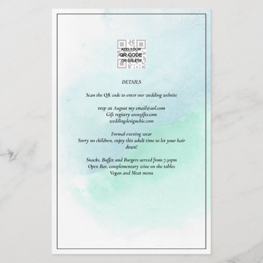 LeahG Zee Glass Turquoise Blauwgroen Blue Wedding  Flyer (Achterkant)