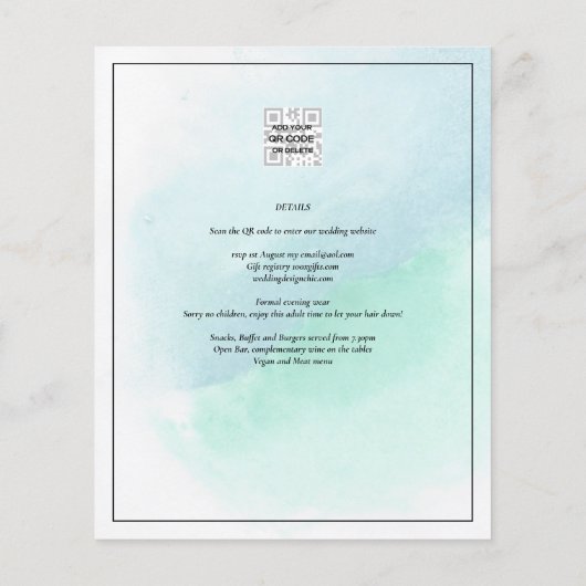 LeahG Zee Glass Turquoise Blauwgroen Blue Wedding Flyer (Achterkant)