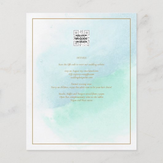LeahG Zee Glass Turquoise Blauwgroen Blue Wedding  Flyer (Achterkant)