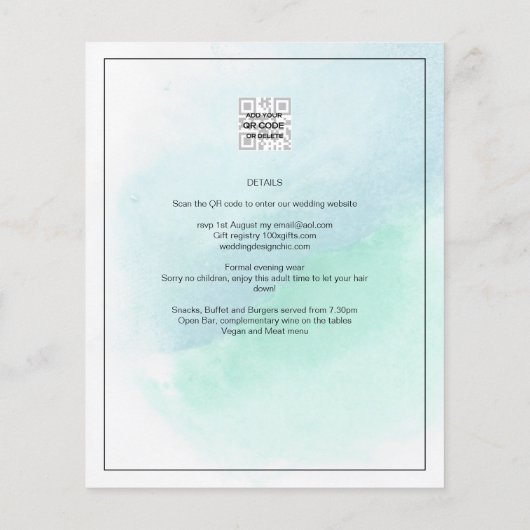 LeahG Zee Glass Turquoise Blauwgroen Blue Wedding Flyer (Achterkant)