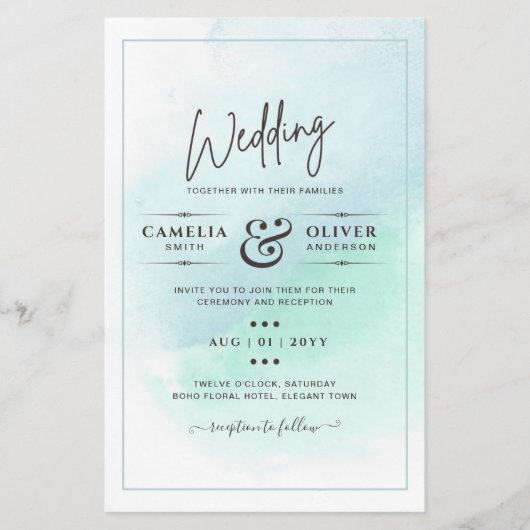 LeahG Zee Glass Turquoise Blauwgroen Blue Wedding  Flyer (Voorkant)