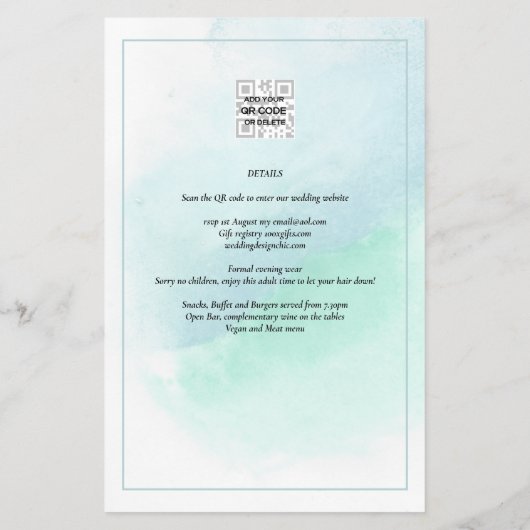 LeahG Zee Glass Turquoise Blauwgroen Blue Wedding  Flyer (Achterkant)