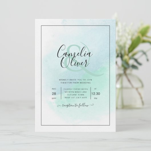 LeahG Zee Glass Turquoise Blauwgroen Blue Wedding  Kaart (Staand voorkant)