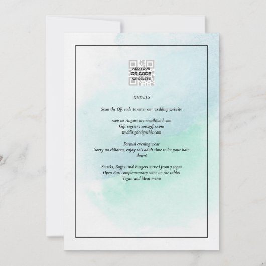 LeahG Zee Glass Turquoise Blauwgroen Blue Wedding  Kaart (Achterkant)