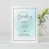 LeahG Zee Glass Turquoise Blauwgroen Blue Wedding  Kaart (Staand voorkant)