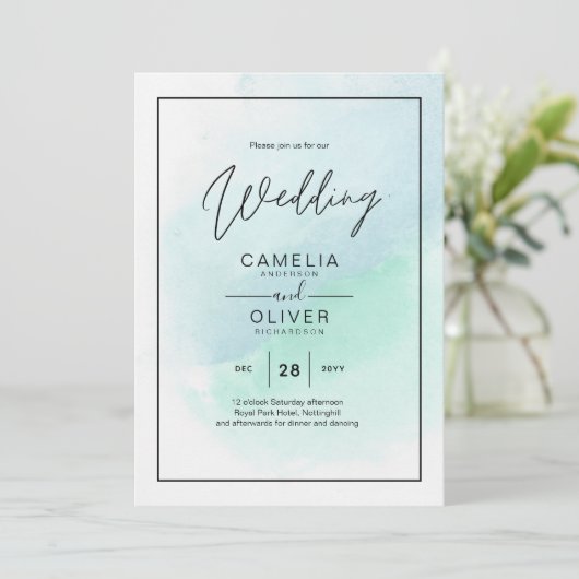 LeahG Zee Glass Turquoise Blauwgroen Blue Wedding  Kaart (Staand voorkant)