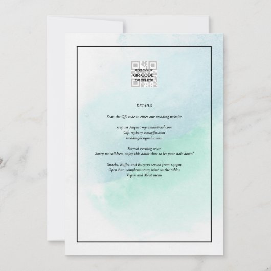 LeahG Zee Glass Turquoise Blauwgroen Blue Wedding  Kaart (Achterkant)