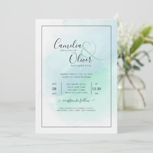 LeahG Zee Glass Turquoise Blauwgroen Blue Wedding  Kaart (Staand voorkant)