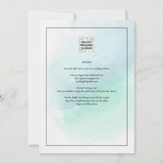 LeahG Zee Glass Turquoise Blauwgroen Blue Wedding  Kaart (Achterkant)