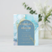 LeahG Zeeglas Goud Inkt Aqua Blauw Trouw UITNODIGI (Staand voorkant)