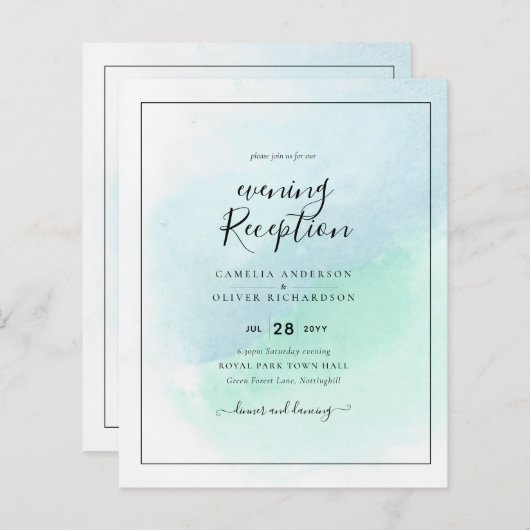 LeahG Zeeglas Turquoise Teal Blauwe Trouw UITNODIG (Voorkant / Achterkant)