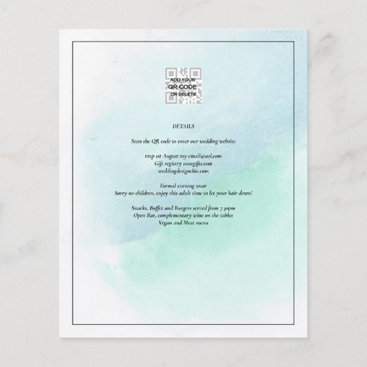 LeahG Zeeglas Turquoise Teal Blauwe Trouw UITNODIG (Achterkant)