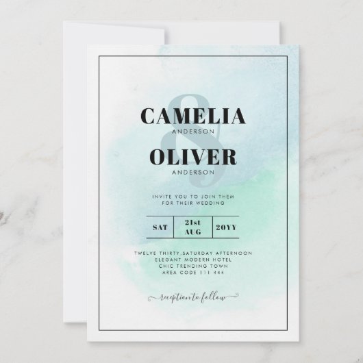 LeahG Zeeglas Turquoise Teal Blauwe Trouw UITNODIG Kaart (Voorkant)