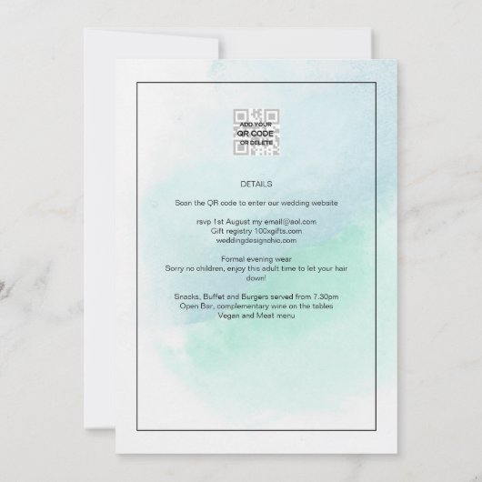 LeahG Zeeglas Turquoise Teal Blauwe Trouw UITNODIG Kaart (Achterkant)