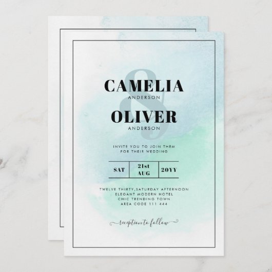 LeahG Zeeglas Turquoise Teal Blauwe Trouw UITNODIG Kaart (Voorkant / Achterkant)