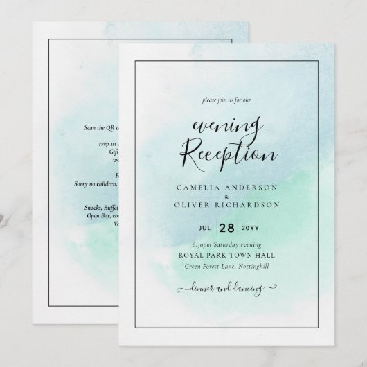 LeahG Zeeglas Turquoise Teal Blauwe Trouw UITNODIG Kaart (Voorkant / Achterkant)