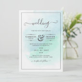 LeahG Zeeglas Turquoise Teal Blauwe Trouw UITNODIG Kaart (Staand voorkant)