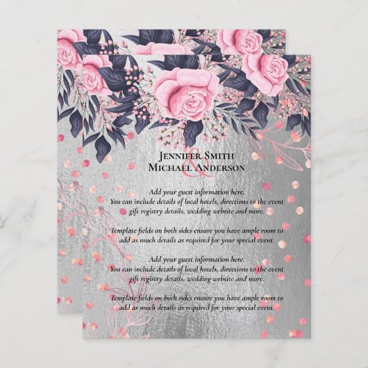 LeahG Zilver Navy Roze Goud Roze Bloem Bruiloft (Voorkant / Achterkant)